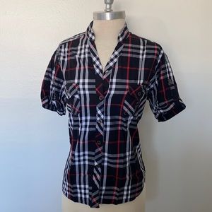 Burberry Plaid Short Sleeve Button Down Shirt L